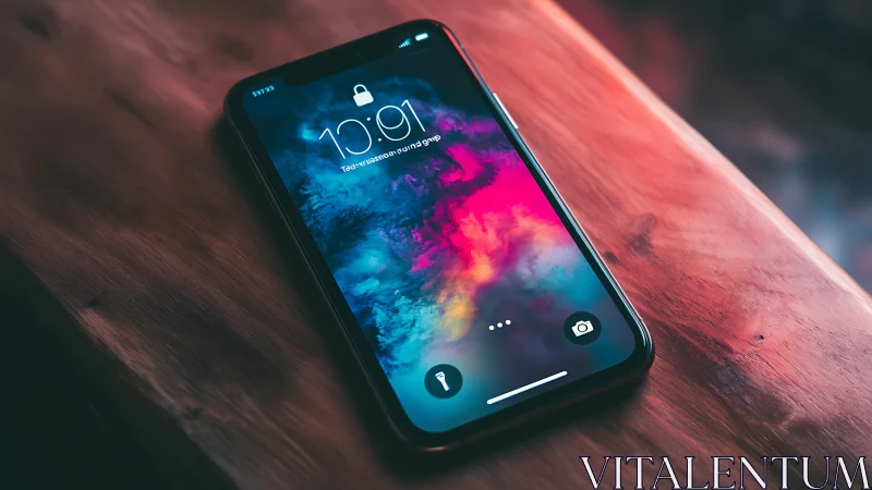 Vibrant iOS Lock Screen Displayed on Modern Smartphone.