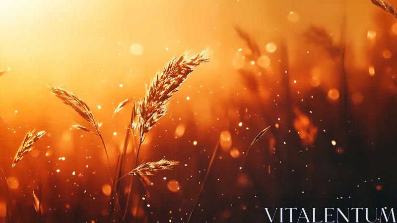 Golden dusk grasses drifting through glowing summer air.