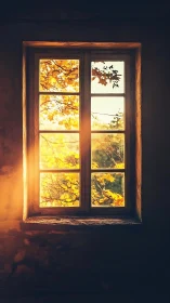 Autumn light pours through a lonely window like warm honey