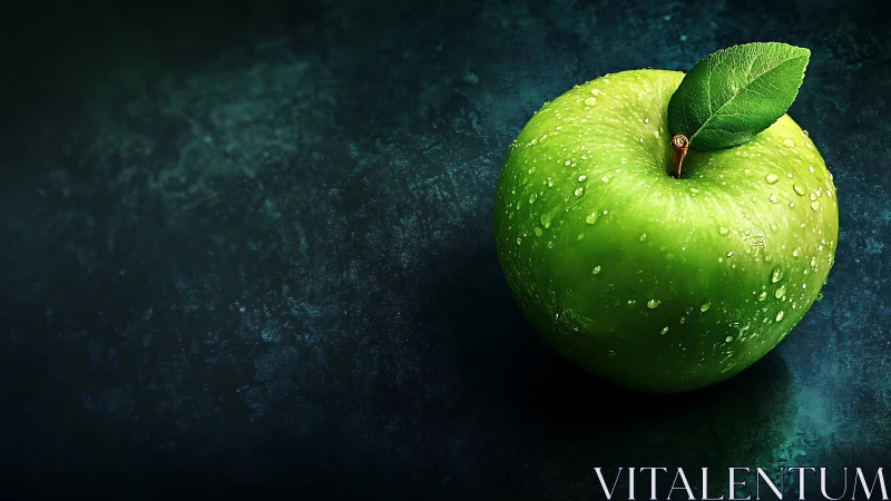 Emerald apple sentinel gleaming on moody midnight blue.