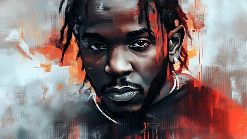 Digital portrait of man with braids against abstract ground.