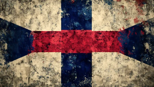 Weathered tricolor cross flag rendered with distressed texture