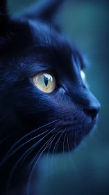 Black Cat Profile with Amber Eye Detail.