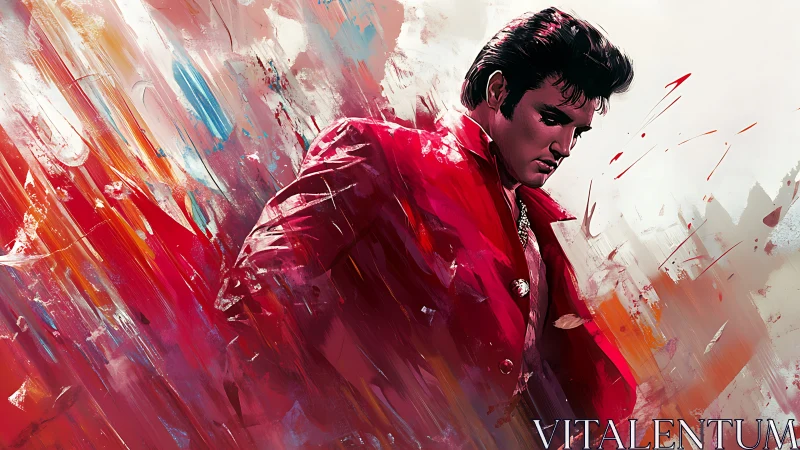 Moody red-clad singer emerges from bold abstract strokes