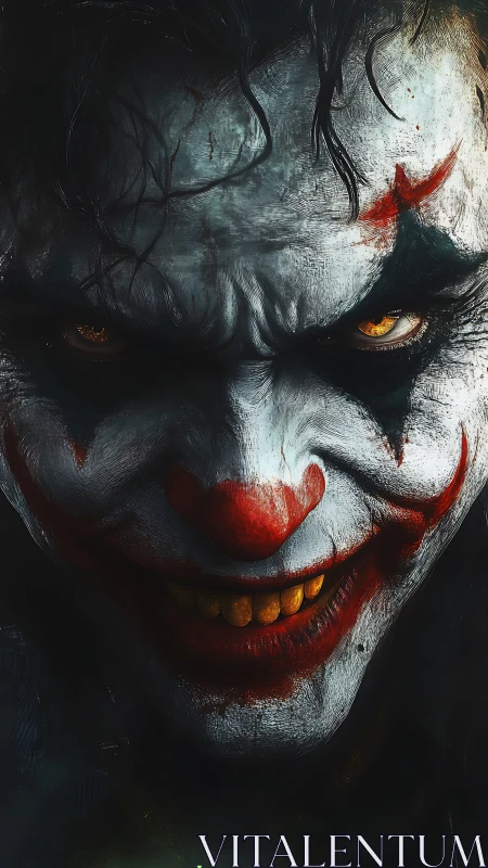 Hyper-detailed sinister clown portrait, facial texture study.