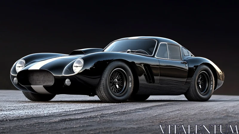 Midnight black vintage race car rendered in glossy detail.