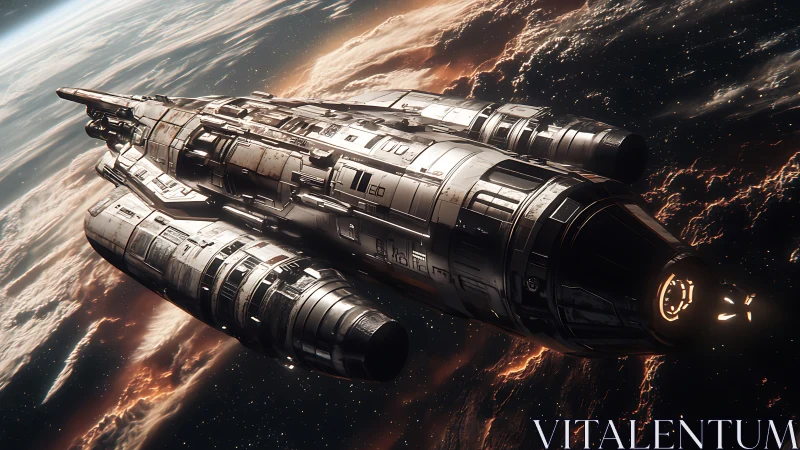 Orbital heavy cruiser with segmented fusion-drive architecture.