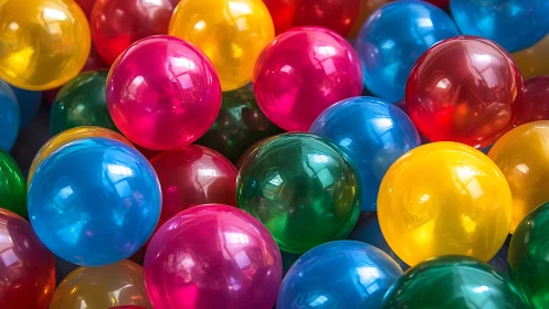 Playful rainbow plastic balls glowing with joyful color.