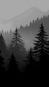 Misty Mountain Forest: Layered Silhouette Landscape