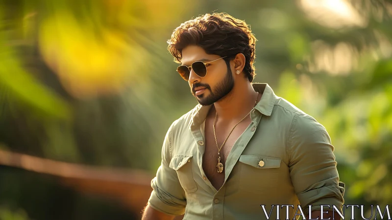 Sun-drenched style strolls through lush golden greenery