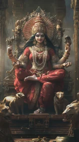 Radiant goddess seated on a golden throne of quiet power.