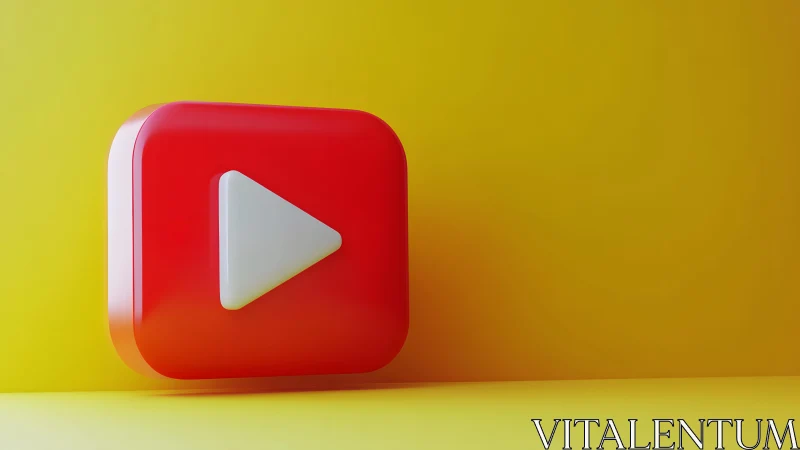 3D YouTube Play Button Icon on Vibrant Yellow Background.