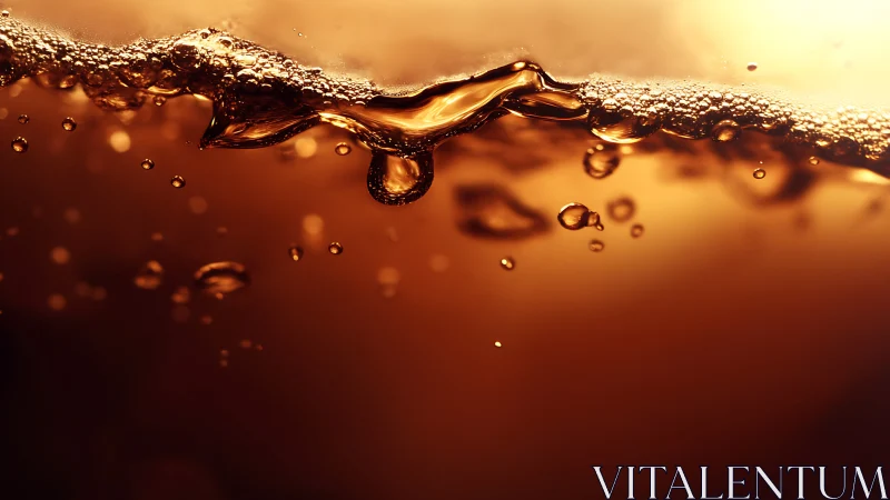 Golden Oil or Liquid Surface with Bubbles and Ripples.