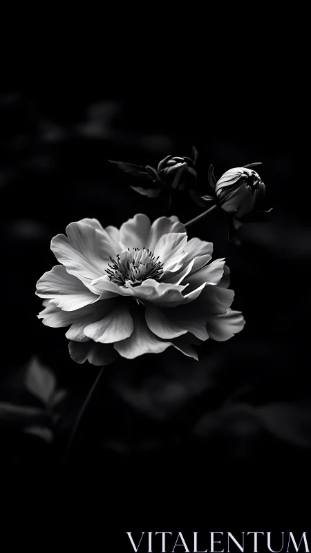 Blooming Grace: A Peony's Quiet Beauty in Monochrome