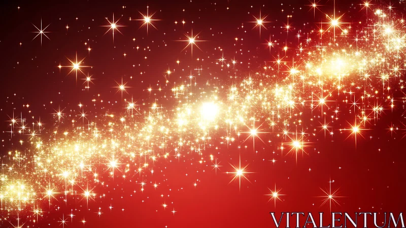 Golden starfield stream curves across deep red space