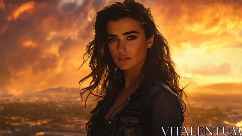 Volumetric sunset portrait with cinematic depth of field.