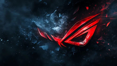 Shattered crimson gaming emblem in dark cosmic void.