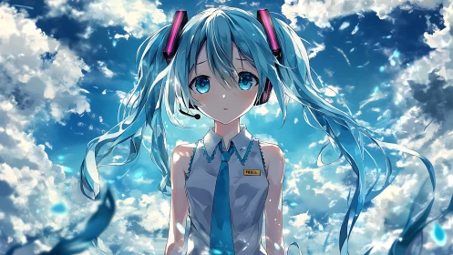 Skybound virtual idol with electric-blue starlit gaze.