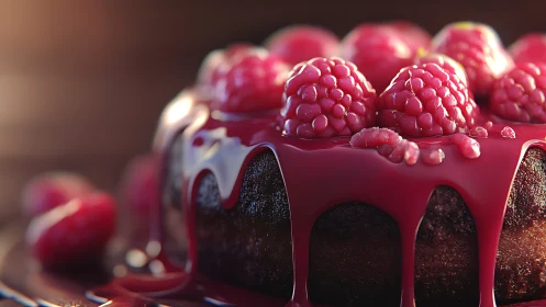 Decadent Chocolate Cake with Fresh Raspberries.