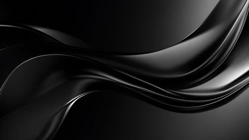 Fluid black metallic ribbons flow across a deep matte void