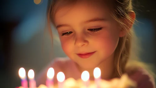 Young girl celebrates with warm candlelight and a gentle smile
