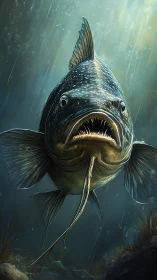 Predatory deep sea fish rendered in detailed profile.