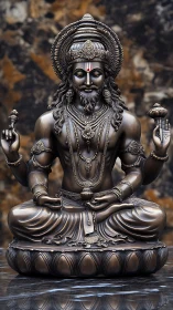 Bronze Hindu deity statue seated in serene meditation.