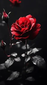 Red Rose Bloom Against Dark Background.