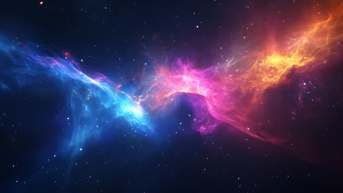 Multicolor nebula-like gaseous bands extend across star field