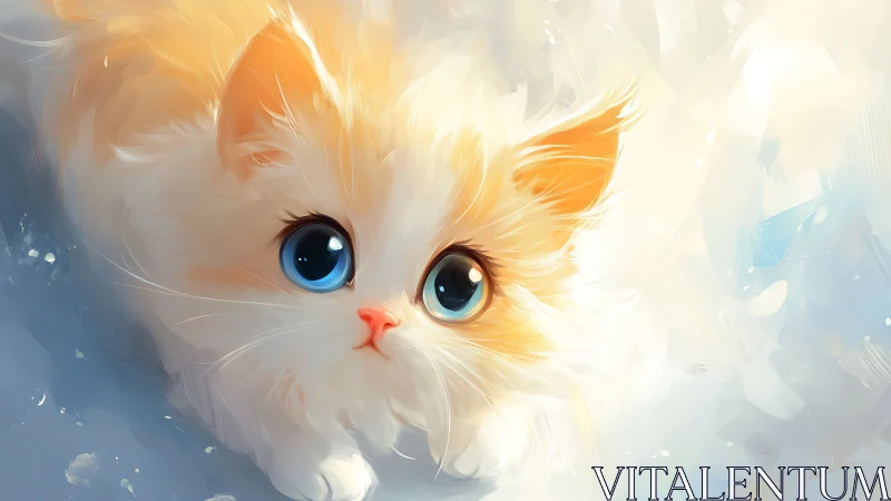 Luminous White Cat with Golden Ears and Sapphire Eyes.