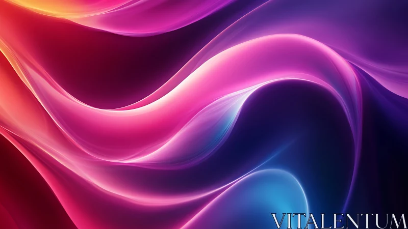 Luminous neon waves flow across a deep cosmic gradient background