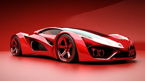 Sculpted red supercar concept glows in a minimalist studio