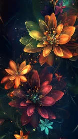 Digitally rendered luminous flowers on dark gradient field.