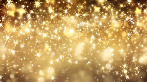 Golden sparkling light background with bright stars.
