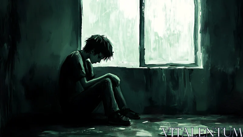 Soft light meets a quiet figure resting by a lonely window