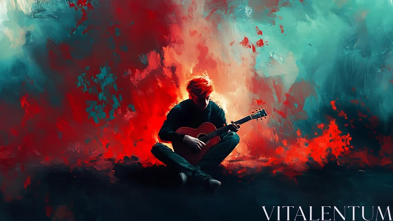 Soft fire of music around a quiet red haired guitarist.