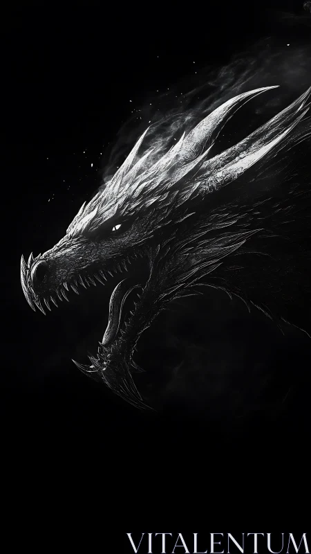 Midnight dragon wreathed in smoke and razor-bright menace.