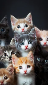 Cluster of Wide-Eyed Kittens Against Shadows.