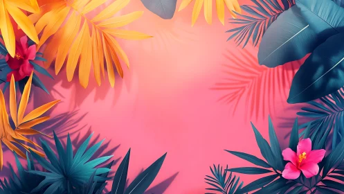 Gradient-lit tropical foliage forms high-contrast symmetrical border
