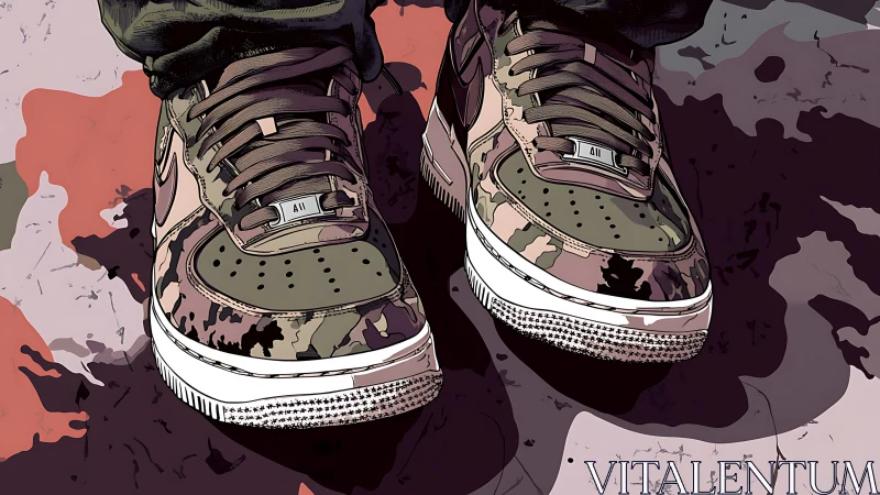 Street-ready camo sneakers stepping into bold, playful color.