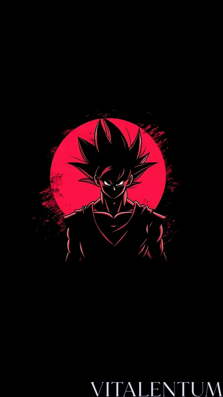 Silhouetted warrior before crimson sun in minimalist contrast.