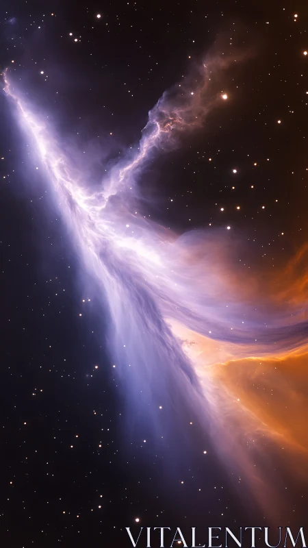 Ionized nebular gas plume with violet shock front and dust veil
