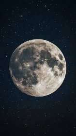 Crisp lunar surface glows against a star-filled night sky.