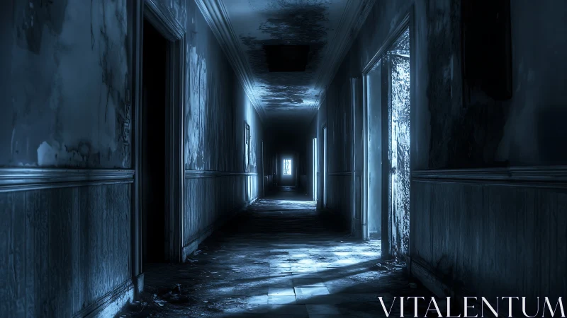 Moonlit ruin breathes dread through a collapsing corridor