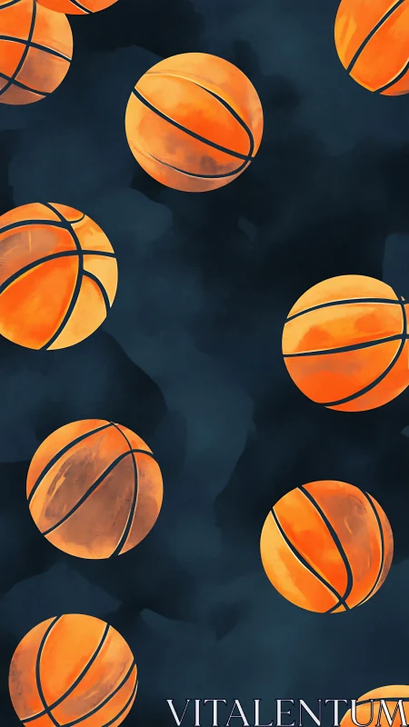 Basketball pattern glows against deep indigo clouded background.