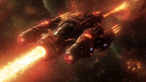 Heavy assault starship unleashing blazing plasma barrage.