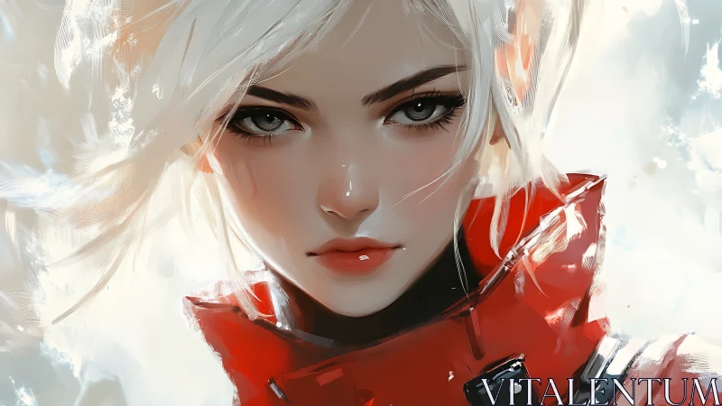 Digital portrait shows focused woman in red jacket