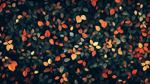 Dense autumn foliage pattern with multicolored scattered leaves.