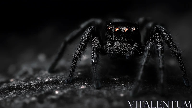 Predatory jumping spider under dramatic macro lighting.