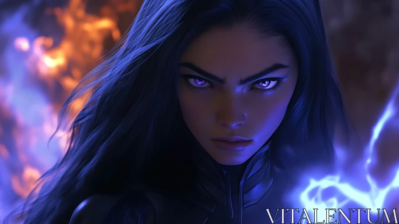 Storm-eyed sorceress commands crackling blue lightning power